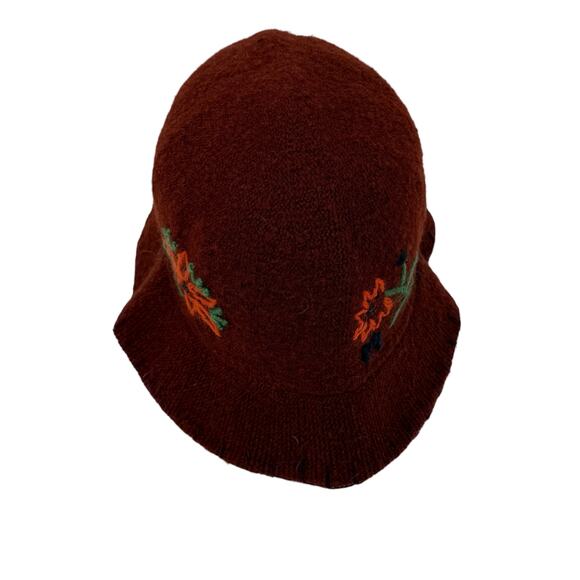 GAP Maroon Burgundy  Embroidered Floral Wool Blend Bucket Hat Y2K Vintage - Picture 9 of 9